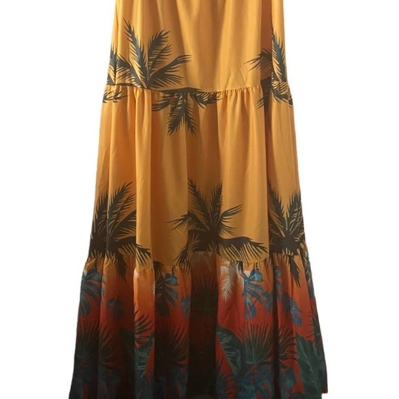 Ladies Tropical Print Hollow-out Design Off Shoulder V Neck Boho Maxi Dress - Picture 8 of 13